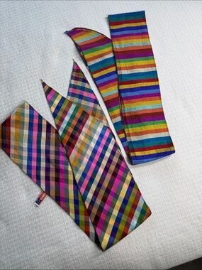 Set of two vintage made in the USA Ray Strauss silk belt sash scarves colorful